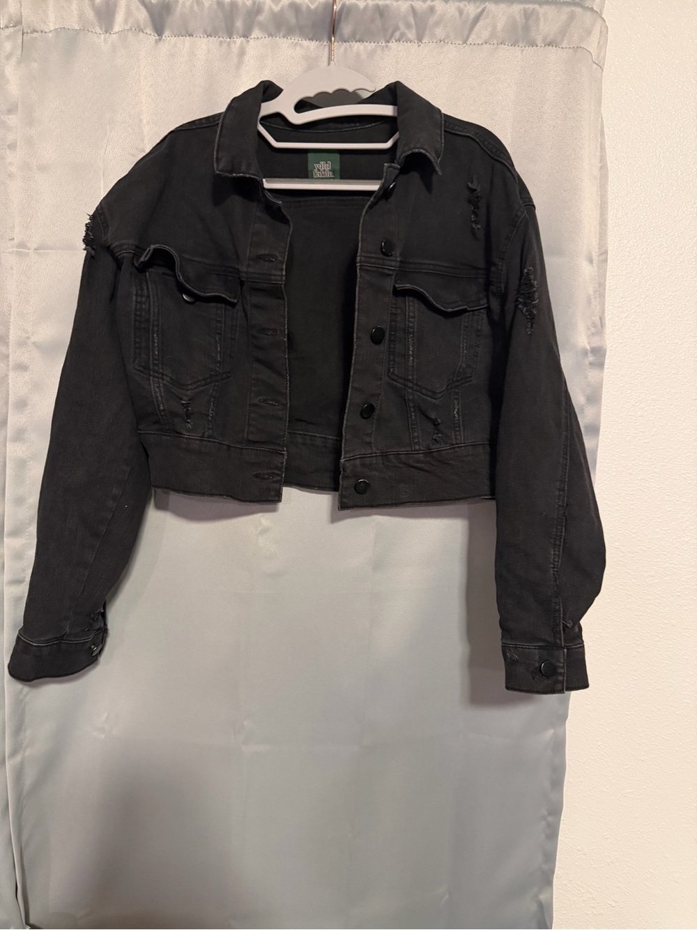 Wild Fable Cropped Black Distressed Denim Jacket - Women